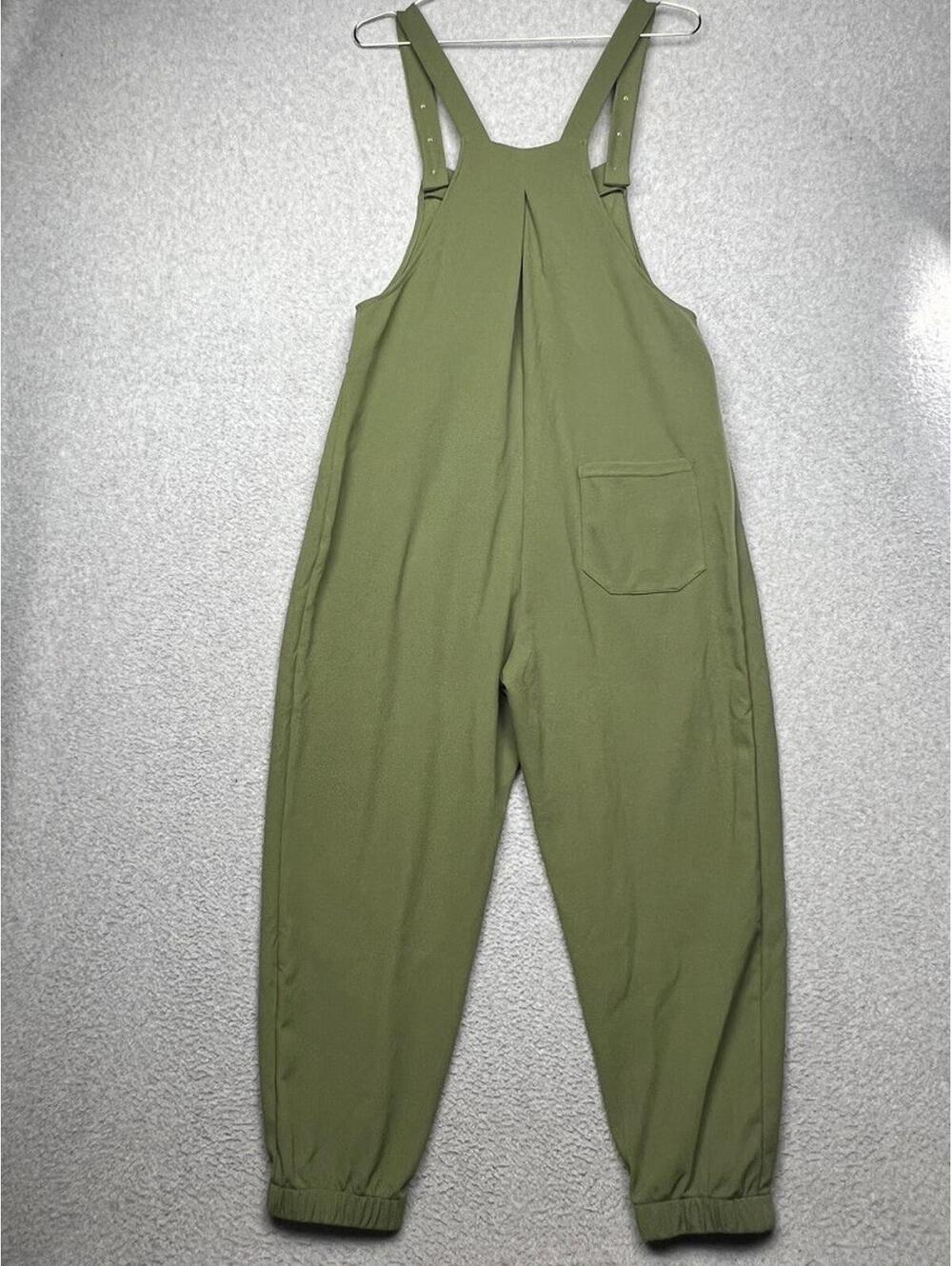 Halara Olive Green Waffle Overalls Jumpsuit M Wide Leg Boho Casual Athleisure - Picture 2 of 10